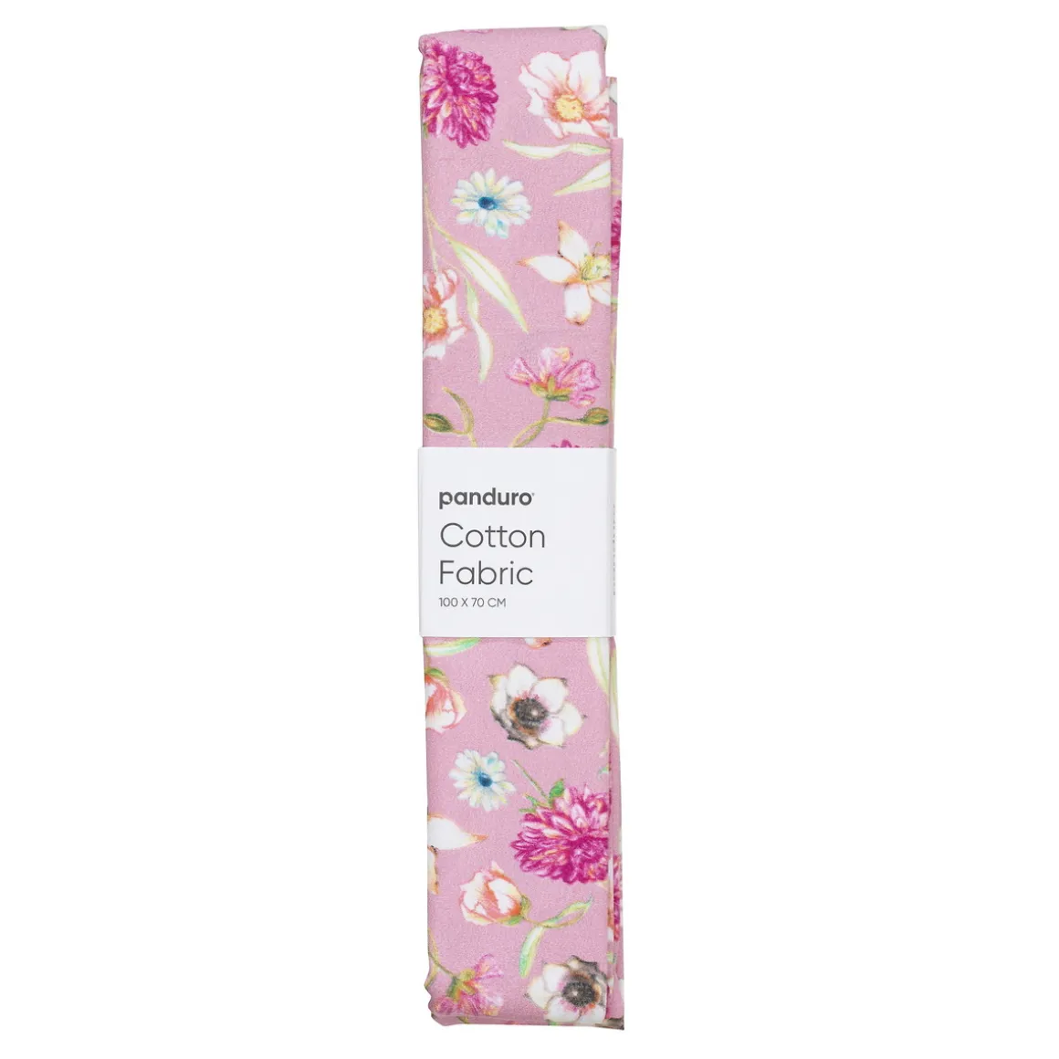 Afklippet stofstykke 100×70 cm – store blomster på rosa baggrund