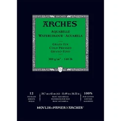 Arches akvarelblok GF, CP, A3 – 297×420 mm, 12 ark, 300 g/m²