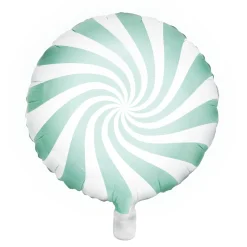 Ballon Ø35 cm – hvid ballon med mintgrøn hvirvel/swirl