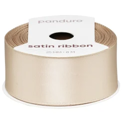Beige satinbånd – 25 mm bredt og 8 meter langt