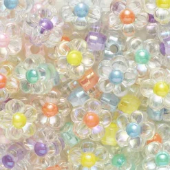 Blomsterperler, søde, transparente og iriserende blomster, 50 stk. Ø12 mm