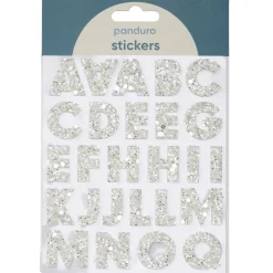 Bogstaver klistermærker A-Z glitter hvid – i alt 50 alfabetstickers, 23 mm høje