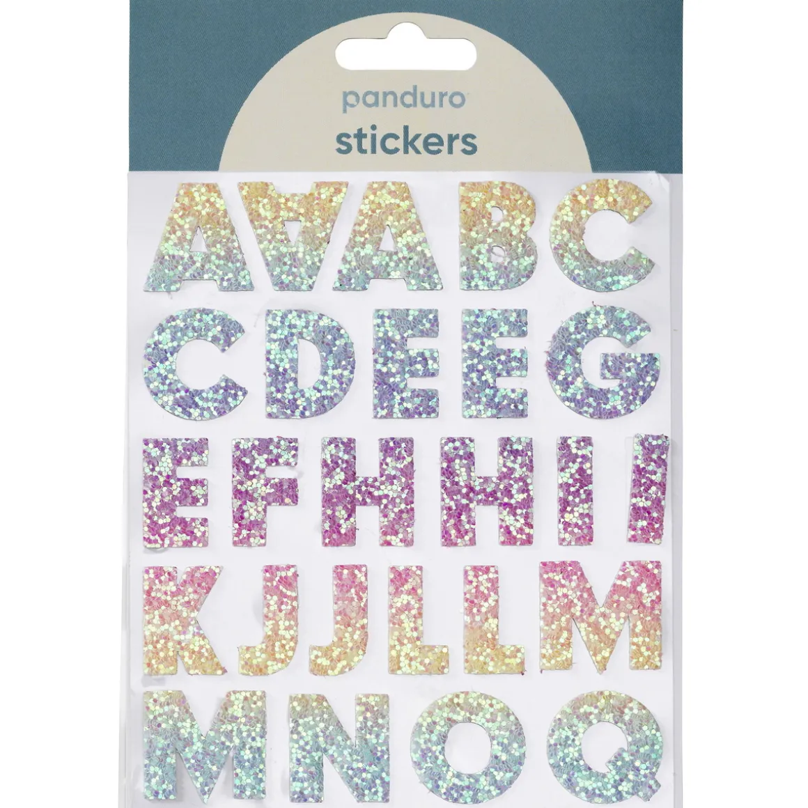 Bogstaver klistermærker A-Z glitter rainbow – i alt 50 alfabetstickers, 23 mm høje