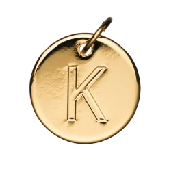 Bogstavvedhæng cirkel K – Ø12 mm, messing, belagt med 9 karat guld