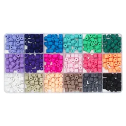 Chunky clay bead mix, ca. 540 ekstra brede heishiperler i 18 forskellige farver