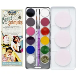 Cirkus Roncalli ansigtsfarver! 10 farver, 2 glitter, 2 pensler og 3 svampe