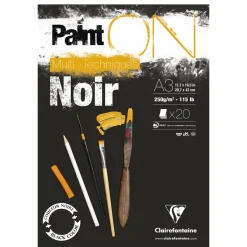 Clairefontaine Paint ON Multi Techniques blok A3 (297×420 mm), 20 sorte ark, 250 g/m²