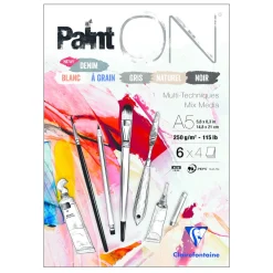 Clairefontaine Paint ON Multi Techniques blok A5 (148×210 mm), 24 ark i 6 forskellige farver, 250 g/m²