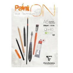 Clairefontaine Paint ON Multi Techniques blok A5 (148×210 mm), 30 hvide ark, 250 g/m²