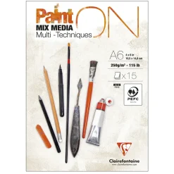 Clairefontaine Paint ON Multi Techniques blok A6 (105×148 mm), 15 hvide ark, 250 g/m²