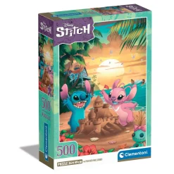 Clementoni puslespil Disney Stitch, en dejlig aften på stranden med Angel! 500 brikker, 36×49 cm