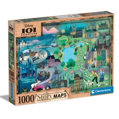 Clementoni puslespil – Disney story map 101 Dalmatians. 1000 brikker, 69x50 cm.