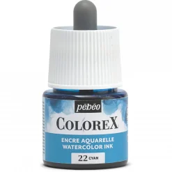 Colorex Watercolor Ink 45 ml Cyan – bøtte med akvarelblæk og pipette