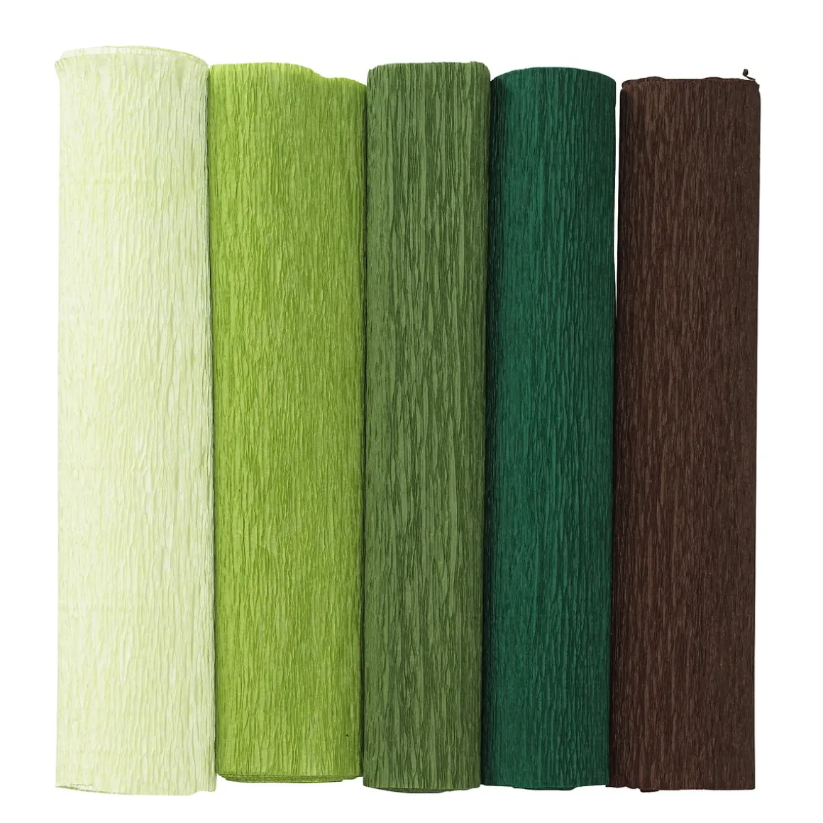 Crepepapir 5 ruller a 25×240 cm i grønt, brunt og beige
