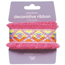 Dekorationsbånd med flotte, rosa, lodne frynser 1 m langt, 45 mm bredt