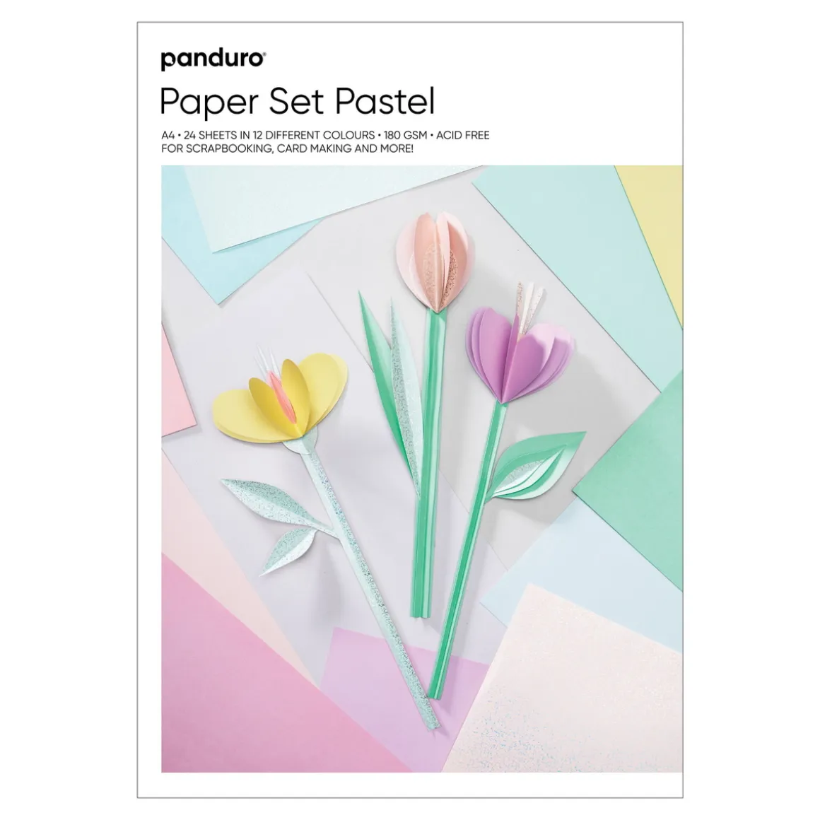 Designblok Pastell A4, 24 ark, hvoraf 4 med metallictryk, 180 g/m²