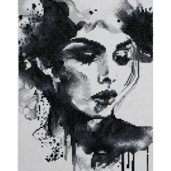 Diamond painting ansigt i sort & hvid akvarelstil 30×40 cm
