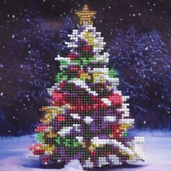 Diamond Painting juletræ 20×20 cm væv + perler, silikone og pincet