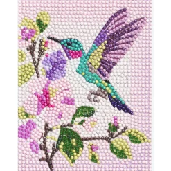 Diamond Painting kolibri, 12×16 cm lærred + perler, silikone og pincet