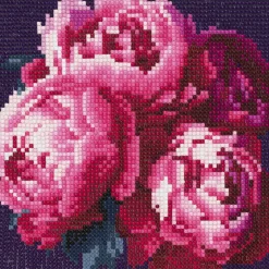 Diamond Painting – 20×20 stort motiv med en smuk buket rosa pæoner