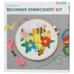 DIY-kit broderi blomster til børn og nybegyndere – broderiramme, tråd, motiver og tilbehør