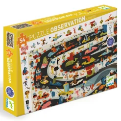 Djeco puslespil Car Rally, børnepuslespil med rallybiler, 54 brikker, 61×38 cm
