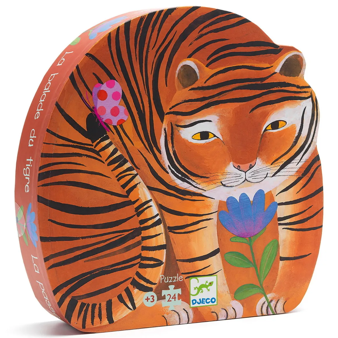 Djeco puslespil Tigers Walk, børnepuslespil med tigermotiv og tigeræske! 24 store brikker, 42×30 cm