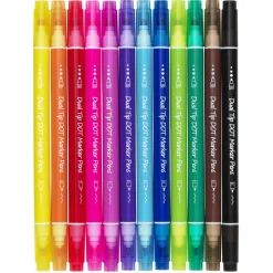 Dot markers 12-pak, tuschpenne med to spidser – almindelig og rund prikspids