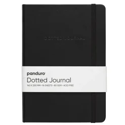 Dotted Journal 140×200 mm, sort omslag af kunstlæder, 96 prikkede ark, 80 g/m²