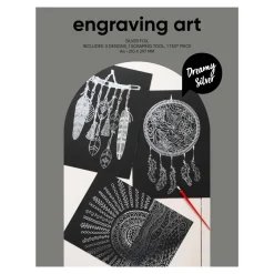 Engraving art Dreamy Sølv – scratch art med 3 stk. A4-ark, sølvfarvede og drømmende motiver
