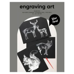 Engraving art Silver Forest – scratch art med 3 stk. A4-ark, sølvfarvede skovmotiver