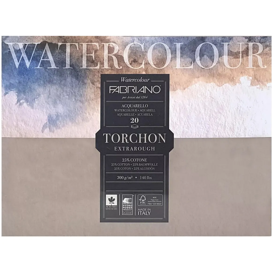 Fabriano Watercolour akvarelblok GT 23×30 cm, 20 ark, 300 g/m²