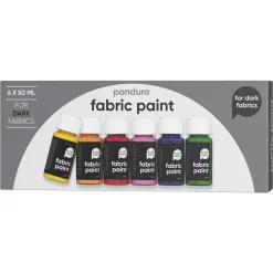 Fabric Paint set 6×50 ml, dækkende tekstilfarver til mørkt stof