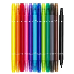 12 farverige tuschpenne med to spidser – en almindelig og en med stempel!
