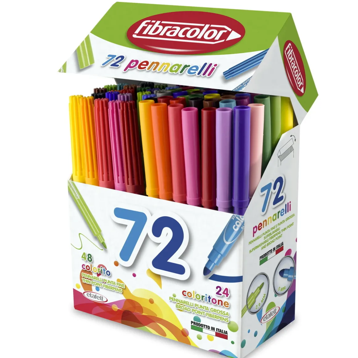 FibraColor tuschpenne 72-pak, 2×24 almindelige tuschpenne + 24 med tyk spids. I alt 24 forskellige farver.