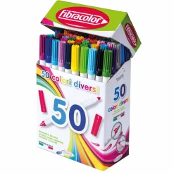 FibraColor tuschpenne 50-pak, 50 dobbeltspidspenne i 50 forskellige farver