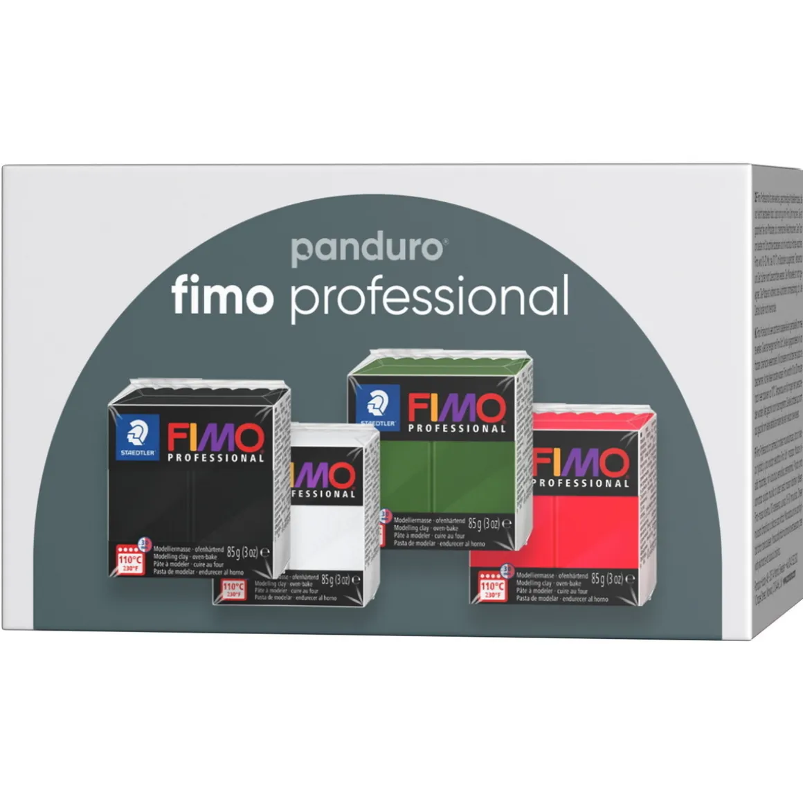 Fimo Professional 4×85 gram Fimo-ler – sort, hvid, grøn og rød