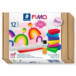 Fimo Soft Basic Set – 9×25 g farvestrålende Fimo-ler og værktøj