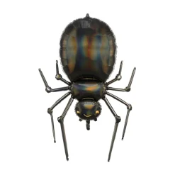 Folieballon metallicskinnende edderkop, skrækindjagende ballon til Halloween! 61×101 cm