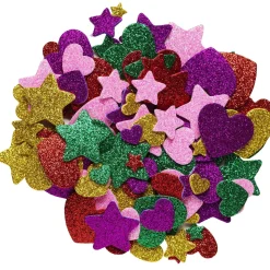 Funky Foam Stjerner og hjerter med glitter, 150 stykker selvklæbende mosgummi, Ø20–25 mm