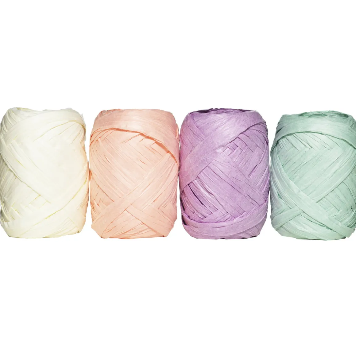 Gavebånd 4-pak af papir med tekstur, 4 matte pastelfarver, 4×10 meter, 5 mm bredt