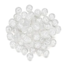 130 gennemsigtige bogstavperler A-Z med hvide bogstaver, Ø7 mm