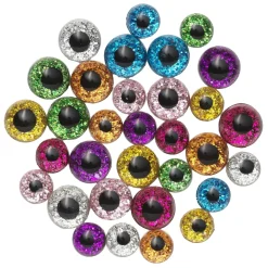 Glitrende dekorationsøjne af glas med glitter 32 stk. Ø8/10 mm, 5 mm tykke