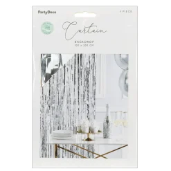 Glittergardin i skinnende sølv-metallic, bredde 100 cm, længde 200 cm