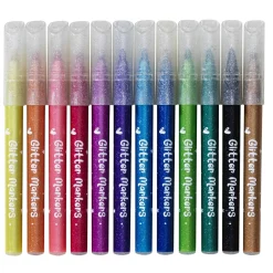 Glitter Markers, 12 stk. skønne markers med friske farver og glitter