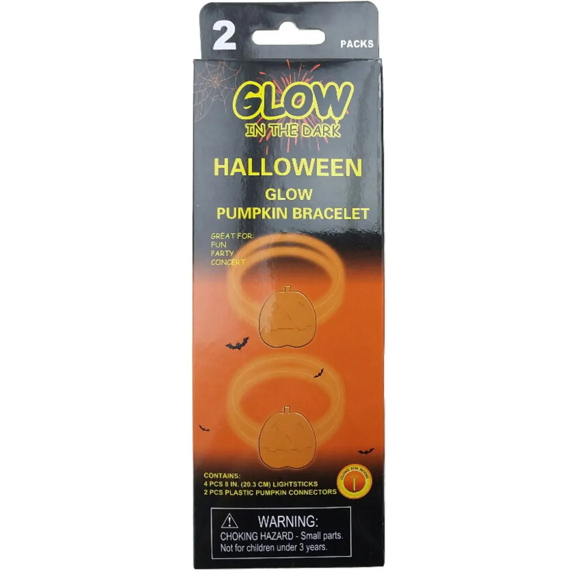 Glow in the dark/selvlysende armbånd med græskar/flagermus 2-pak assorteret