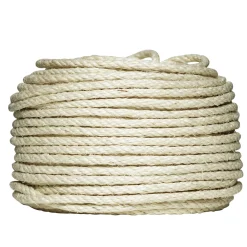 Grov, lys, 3-trådet sisalsnor/sisalreb – 50 meter, Ø6 mm