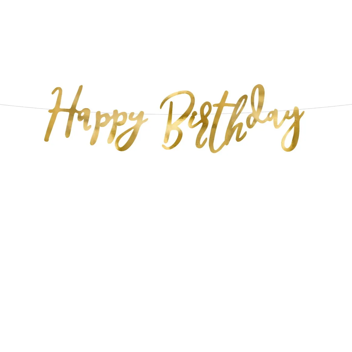 Guirlande med "Happy Birthday" i guldmetallic – 62×16,5 cm tekst på 200 cm snor