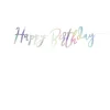 Guirlande med "Happy Birthday" i iriserende farve – 62×16,5 cm tekst på 200 cm snor