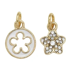 Guldfarvede charms-vedhæng, blomst Ø10 mm, blomst med bling Ø10 mm